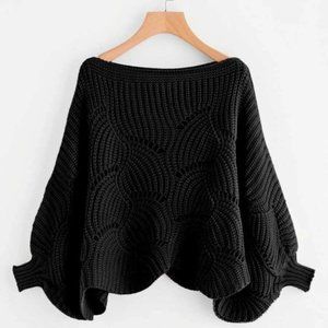 SHEIN Eyelet Detail Dolman Scalloped Sweater